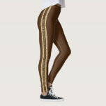Brown and Gold Glitter Custom Text Athletic Stipe Leggings<br><div class="desc">Solid brown and gold personalized leggings with a double athletic stripe in gold glitter with custom text in the middle that can be different on each side. Perfect for displaying your favorite quote, verse, inspirational mantra, team name, or add your name on repeat down the side of each leg! Legging...</div>