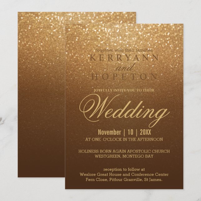 Brown and Gold Glitter Invitation (Front/Back)
