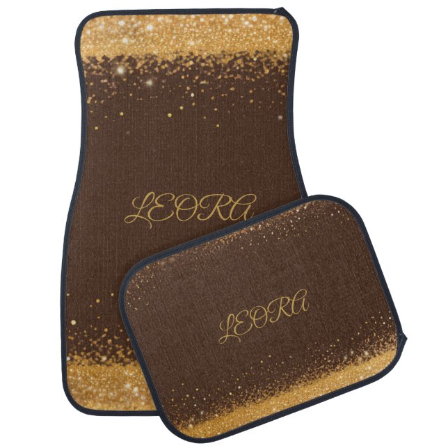 Brown and Gold Glitter Luxury Car Floor Mat (Set)