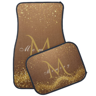 Brown and Gold Glitter Monogram Luxury Car Mat