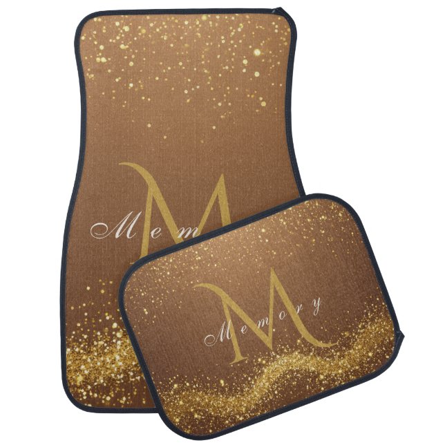 Brown and Gold Glitter Monogram Luxury Car Mat (Set)