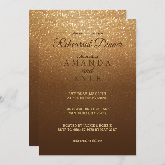 Brown and Gold Glitter - Rehearsal Dinner Invitation (Front/Back)