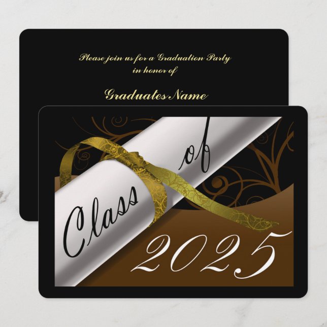Brown and Gold Graduation Party Invitation (Front/Back)