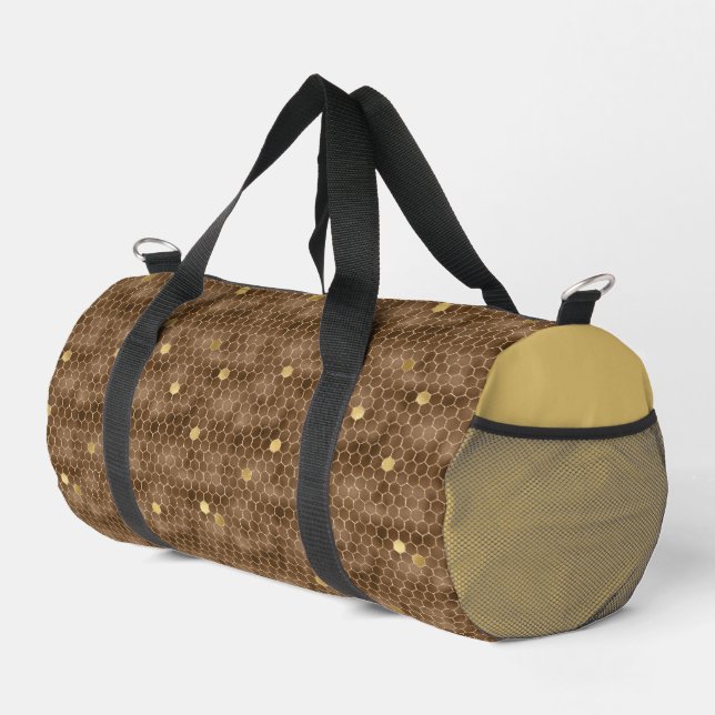 Brown and Gold Honeycomb Duffle Bag (Right Corner)