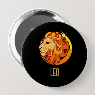 Brown and gold Leo zodiac sign black Button