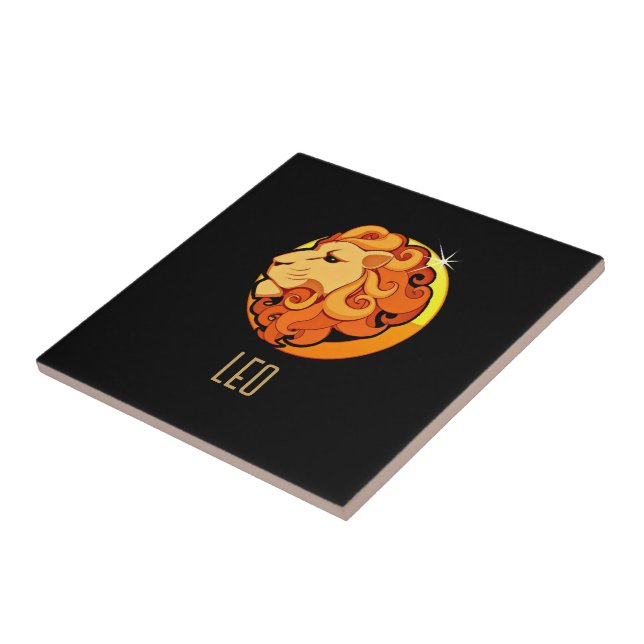 Brown and gold Leo zodiac sign black Ceramic Tile (Side)