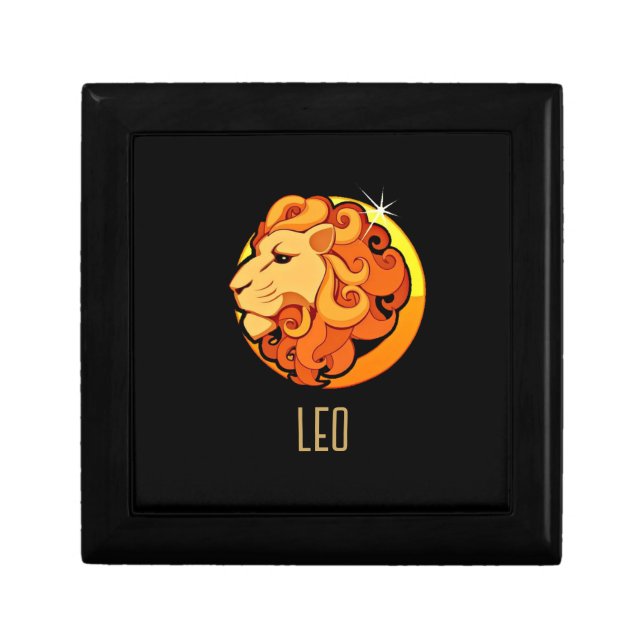Brown and gold Leo zodiac sign black Gift Box (Front)