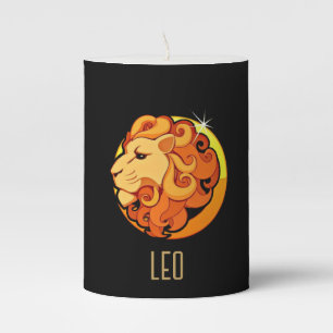 Brown and gold Leo zodiac sign black Pillar Candle