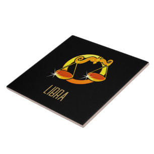 Brown and gold Libra zodiac sign black Ceramic Tile
