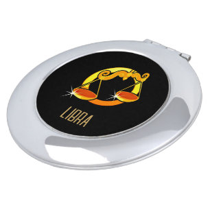 Brown and gold Libra zodiac sign black Compact Mirror