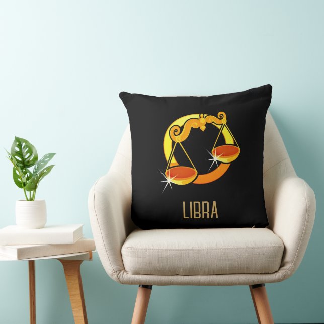 Brown and gold Libra zodiac sign black Throw Pillow (Chair)