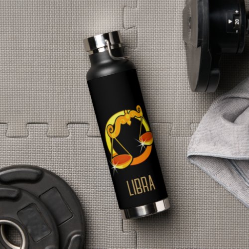 Brown and gold Libra zodiac sign black Water Bottle