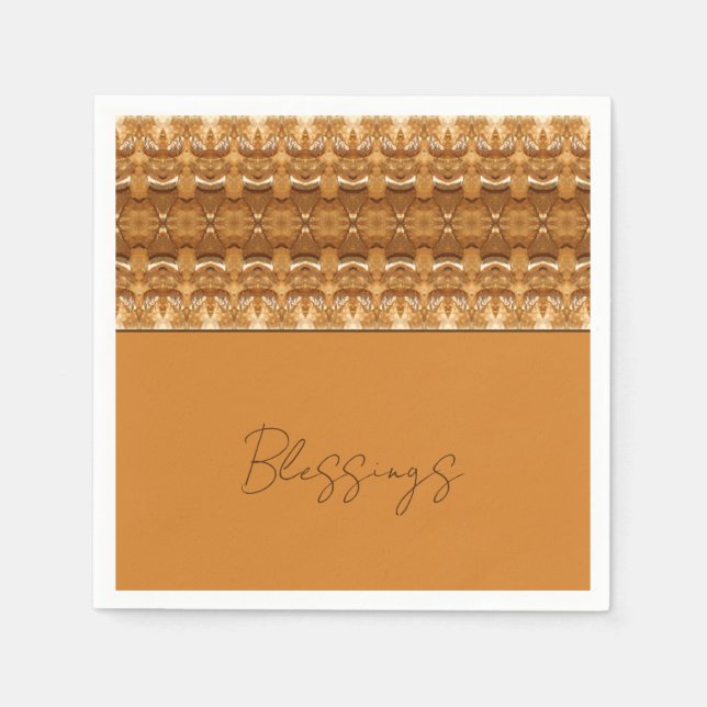 Brown And Gold Patterned Designer Napkins (Front)