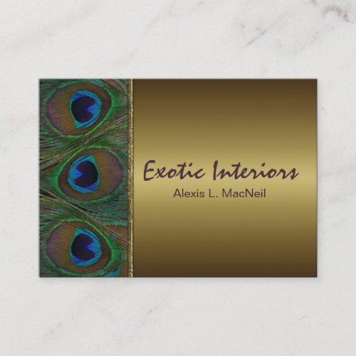Brown and Gold Peacock Feathers Business Card