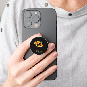 Brown and gold Pisces zodiac sign black PopSocket