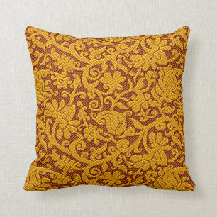 Brown And Gold Rich Indian Brocade Pattern Throw Pillow