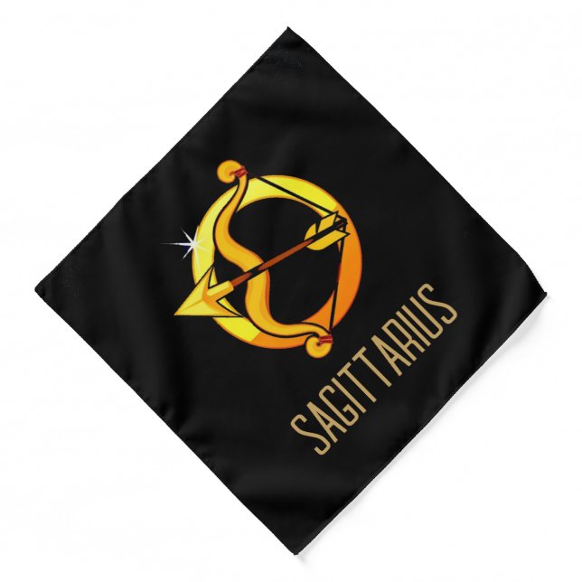 Brown and gold Sagittarius zodiac sign black Bandana (Front)