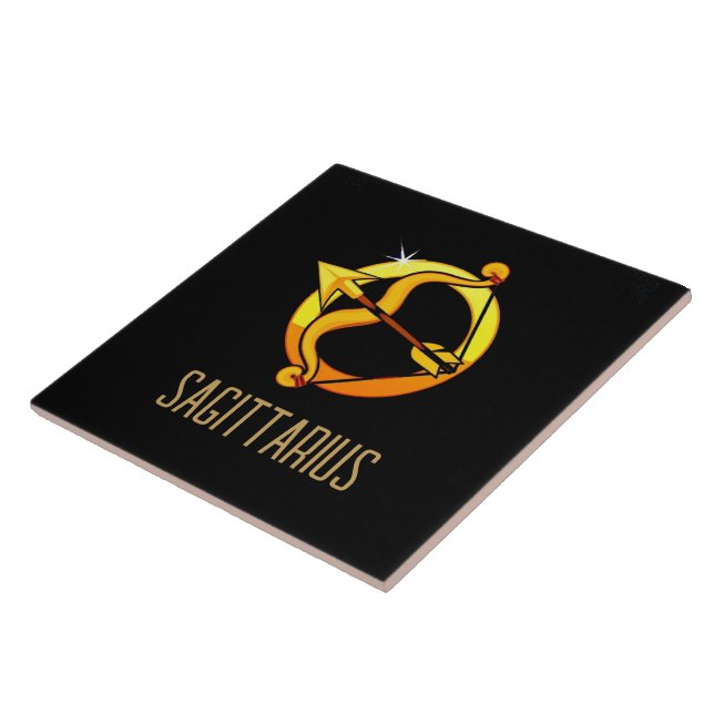 Brown and gold Sagittarius zodiac sign black Ceramic Tile (Side)