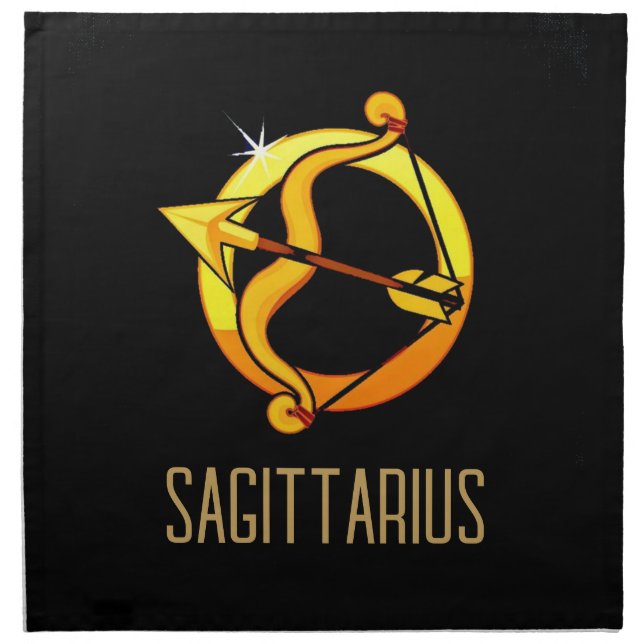 Brown and gold Sagittarius zodiac sign black Cloth Napkin (Front)