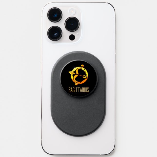 Brown and gold Sagittarius zodiac sign black PopSocket (Front)