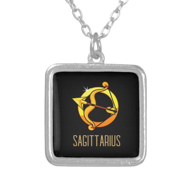 Brown and gold Sagittarius zodiac sign black Silver Plated Necklace (Front)