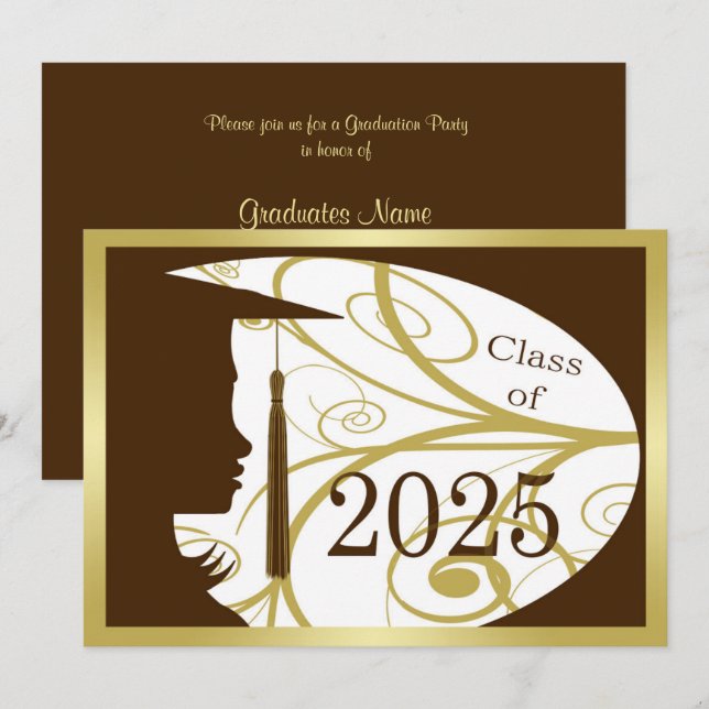 Brown and Gold Silhouette 2025 Graduation Party Invitation (Front/Back)