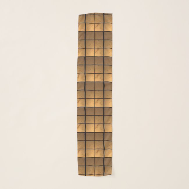 Brown and Gold Squares Pattern Chiffon Scarf