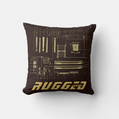 brown and gold Tech  Motherboard  Circuit Board Throw Pillow