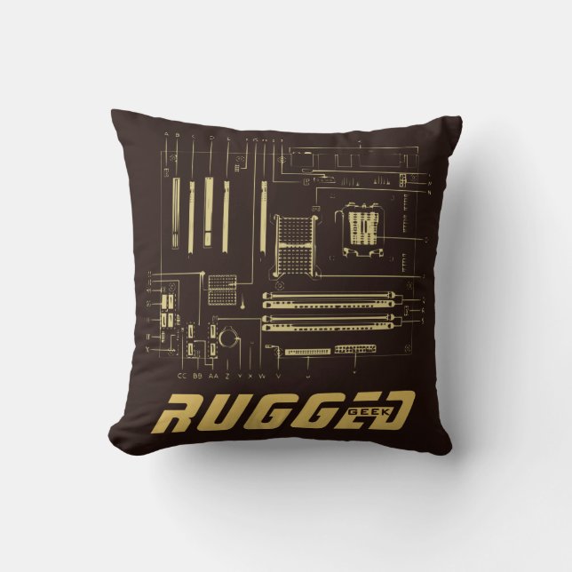 brown and gold Tech | Motherboard | Circuit Board Throw Pillow (Front)