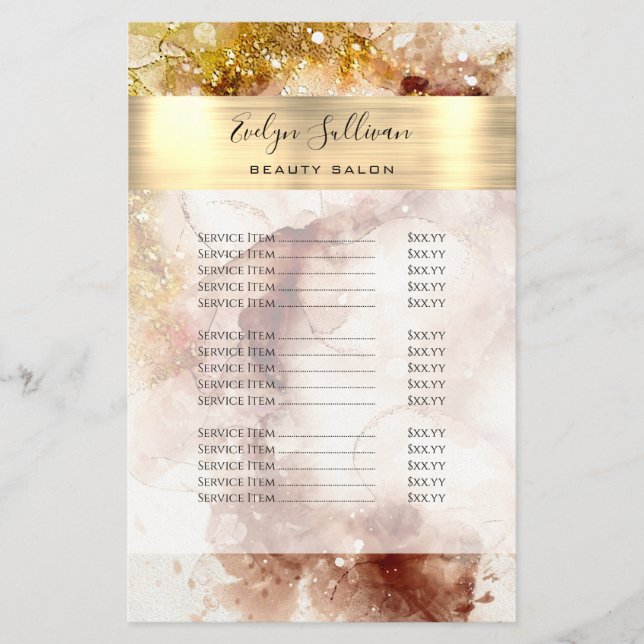 Brown and Gold Watercolor Price List Flyer (Front)
