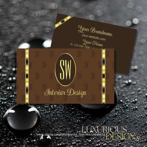 Brown and Gold with Monogram Patterned Letters Business Card