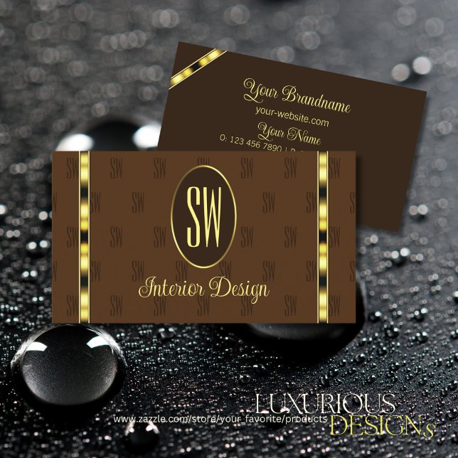 Brown and Gold with Monogram Patterned Letters Business Card (Creator Uploaded)