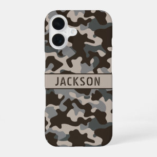 Brown and Gray Camouflage Personalized iPhone 16 Case