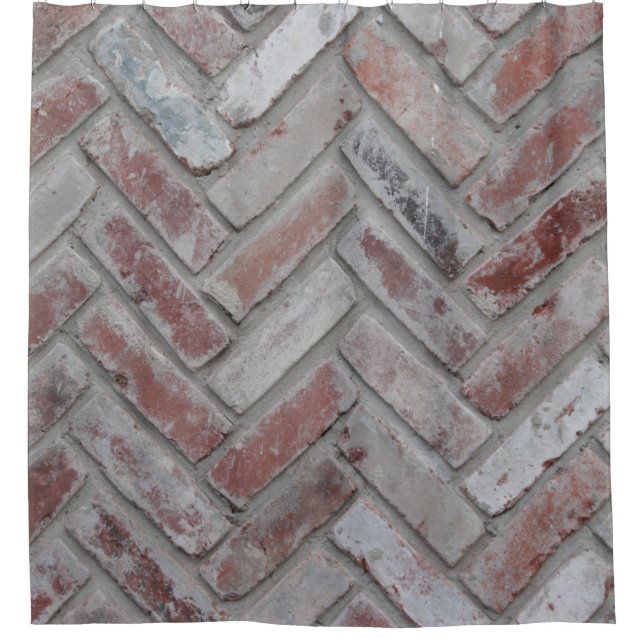 Brown and gray concrete brick wall shower curtain (Front)