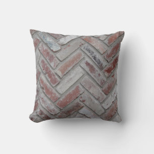 Brown and gray concrete brick wall throw pillow