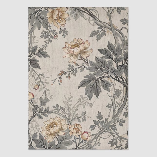 Brown And Gray Floral Design Tissue Paper (Front)
