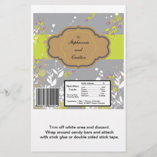 Brown and Gray Floral Wedding Large Candy Bar Wrap Flyer