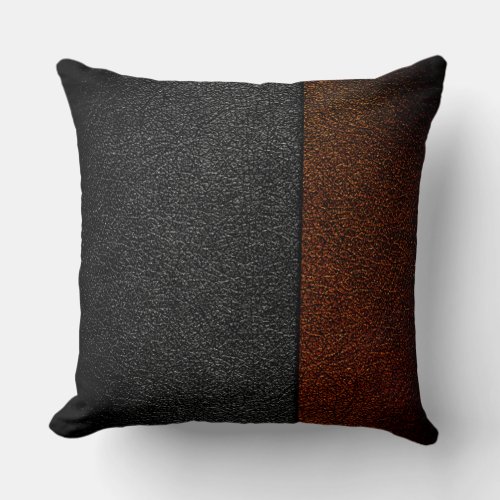 Brown and Gray Leather Throw Pillow