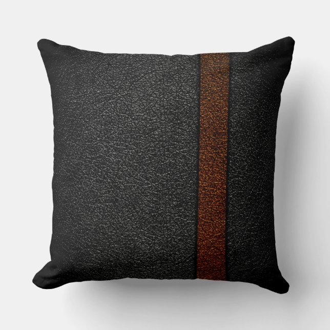 Brown and Gray Leather Throw Pillow (Front)