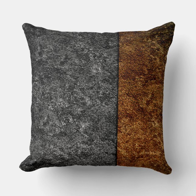 Brown and Gray Leather Throw Pillow (Front)