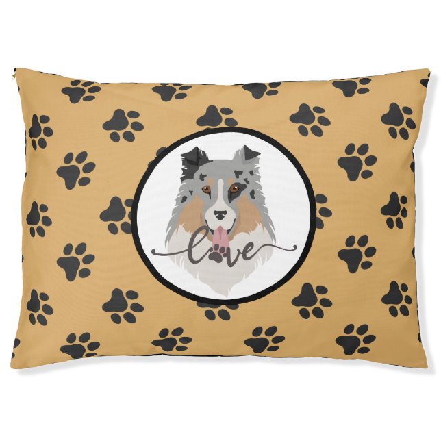 Brown and gray paw print Dog Bed (Front)