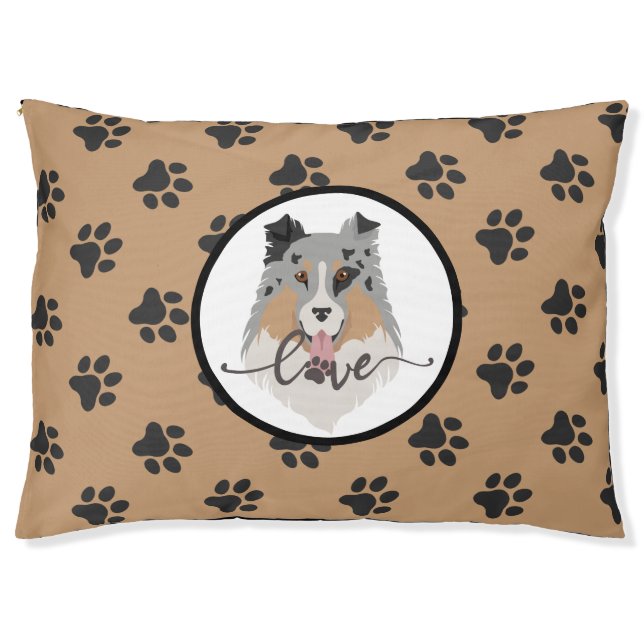 Brown and gray paw print Dog Bed (Front)