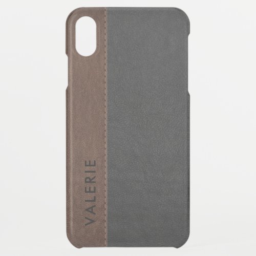 Brown and gray stitched faux leather iPhone XS max case