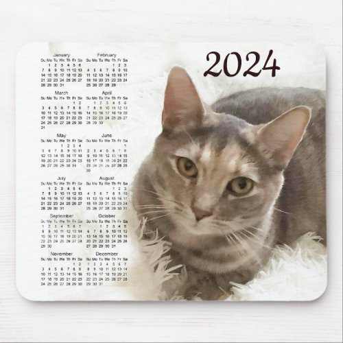 Brown and Gray Tabby Cat 2024 Animal Calendar   Mouse Pad