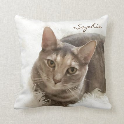 Brown and Gray Tabby Cat Pillow