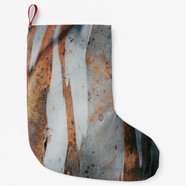 Brown and gray tree trunk small christmas stocking (Front)