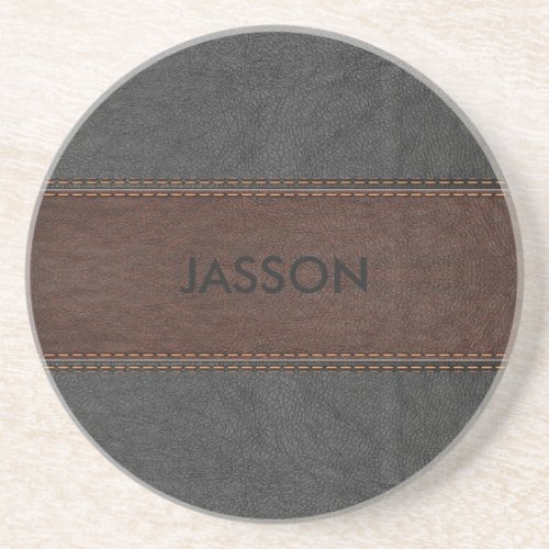 Brown And Gray Vintage Leather Drink Coaster