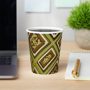Brown and Green Architectural Paper Cups