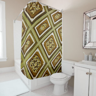 Brown and Green Architectural Shower Curtain