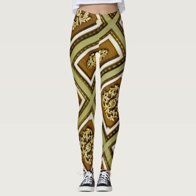 Brown and Green Architecture  Leggings (Front)